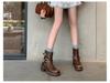 Women's Chunky Heel Belt Buckle Martin Boots - Brown Western Cowboy Ankle Boots, 2025 Punk Rider Vintage Style