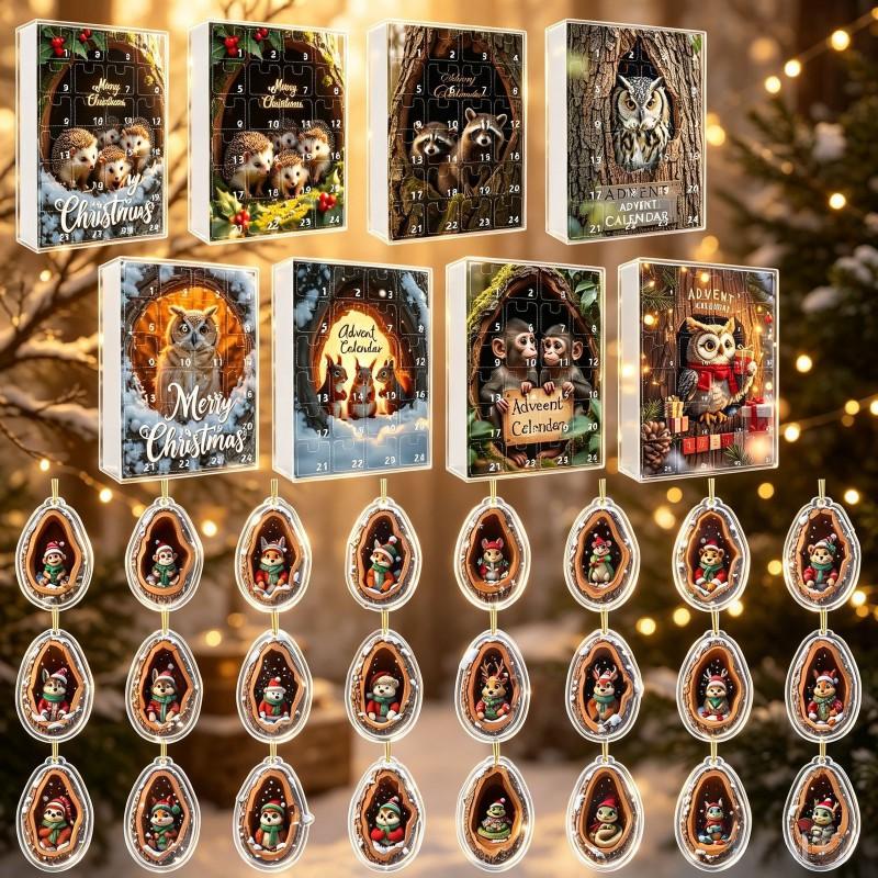 2026 Advent Calendar Animal Christmas Acrylic Car Hanging Ornament Cartoon Xmas Decor