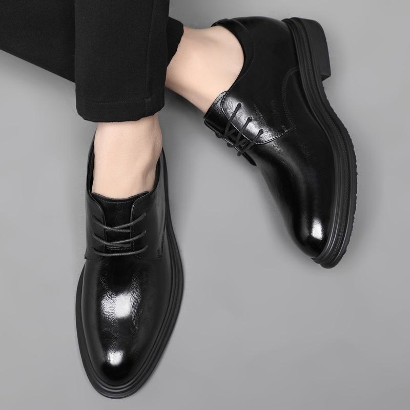 Inner height increase men's leather shoes 8cm6cm business dress derby shoes leather breathable pointed commuter work men's shoes