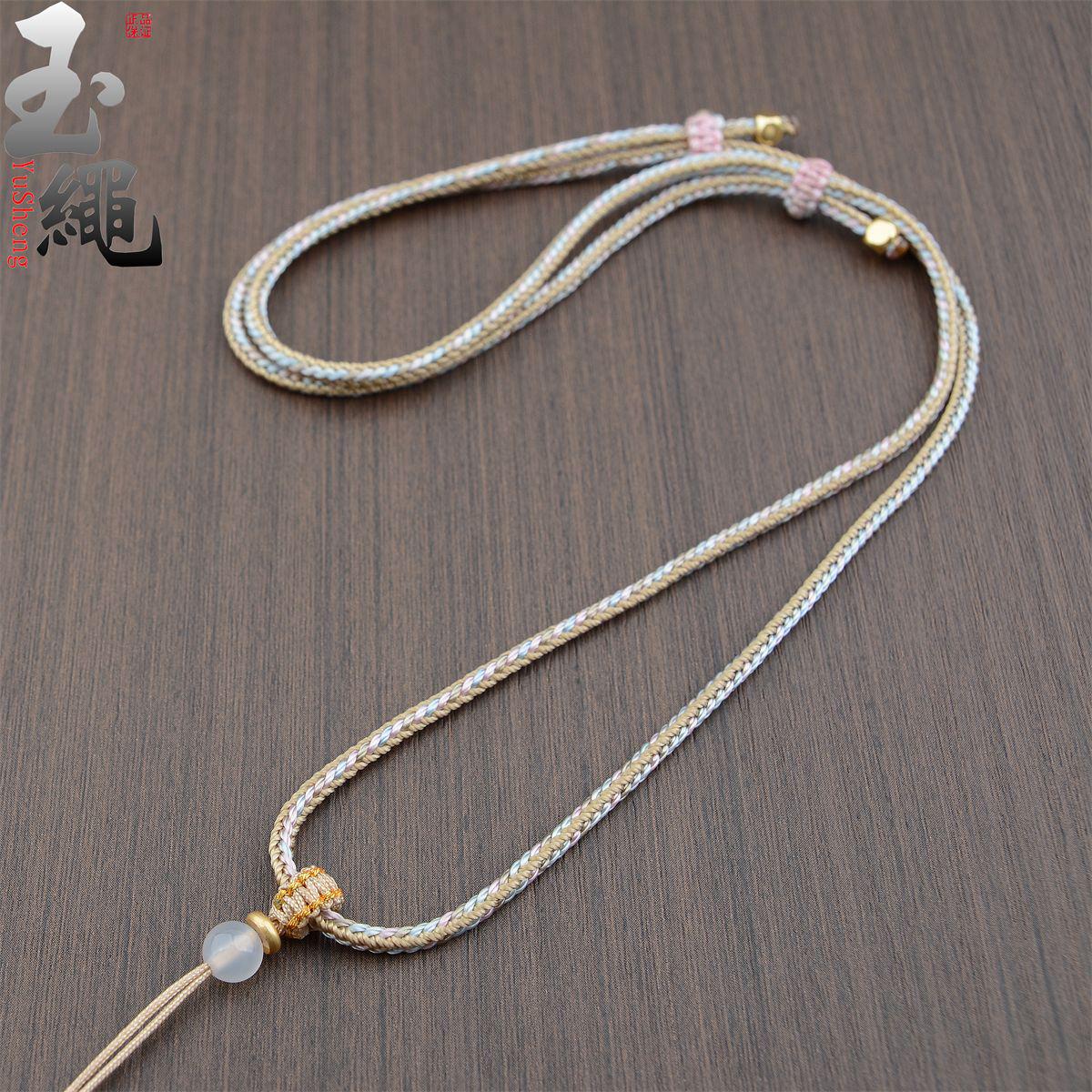 Handwoven Tie-Dye Ruyi Necklace Cord with Jade Buddha Amulet Pendant