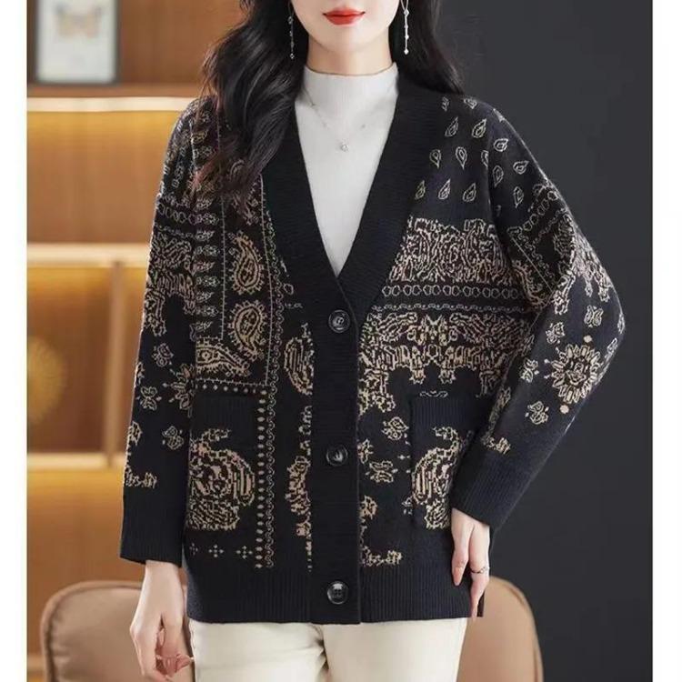 Women Loose Long Sleeve Knit Sweater Coat Cardigan Large Size Autumn Winter S чёрный