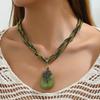 Collana Pendente Etnica Bohemia in Resina e Pietra per Donna Decorazione Floreale in Cristallo Catena Multistrato con Perline Choker Collana