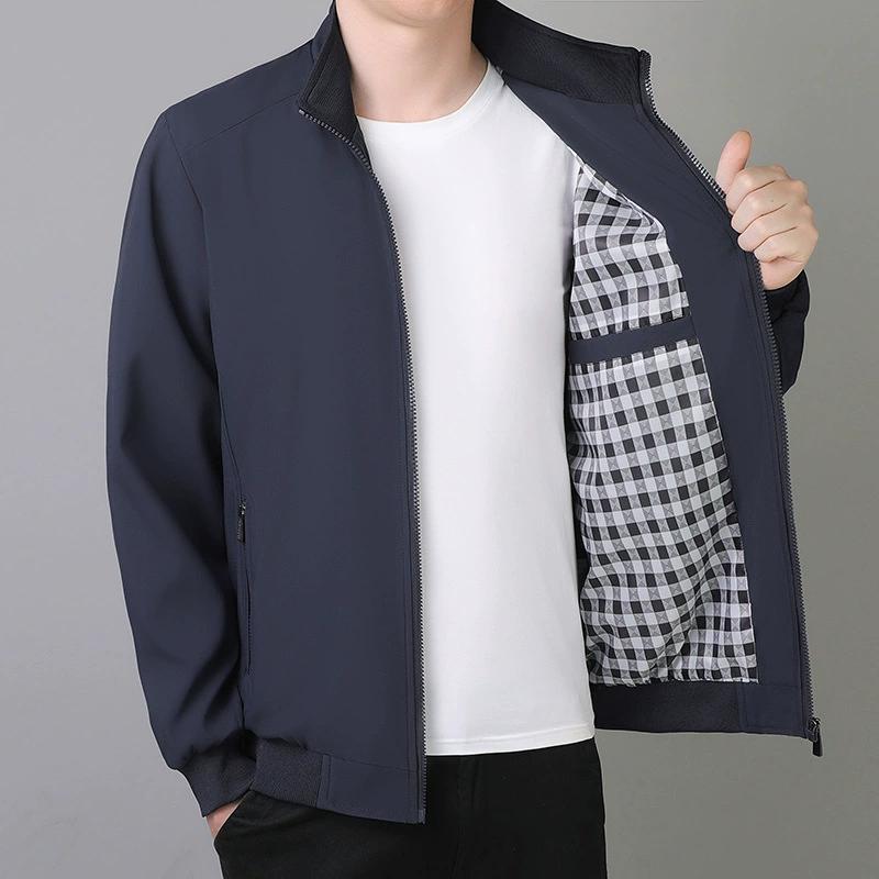 Stand Up Collar Jacket for Men, Plus Size Solid Color Casual Top, Commuting Light Business Men's Wear