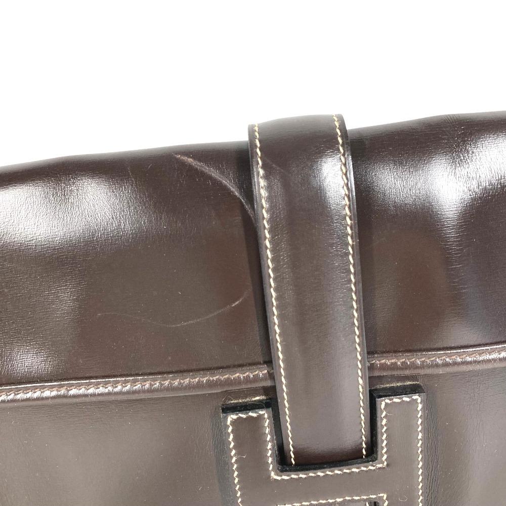 Hermes H Logo Vintage Jige PM Bag Document Bag Flap Clutch Bag Dark Brown