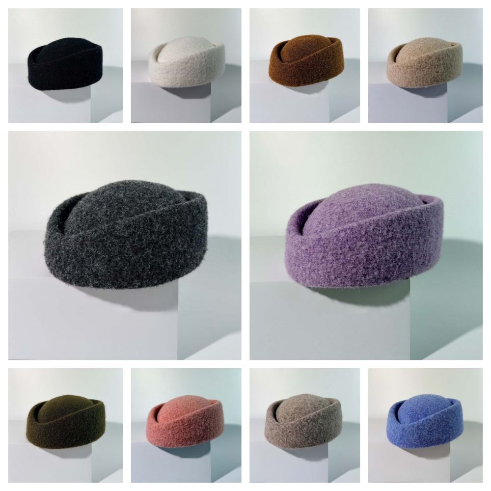 Weicher Stewardessen Pillbox Hut Unifarbener Unifarbener Fedora Warmer Beanie Mütze Herbsthochzeit