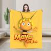 Maya The Bee With Flowers Blanket Cartoon Soft Print Plush Throw Blanket For Outdoor Airplane Travel Flannel Bedspread Bed Cover