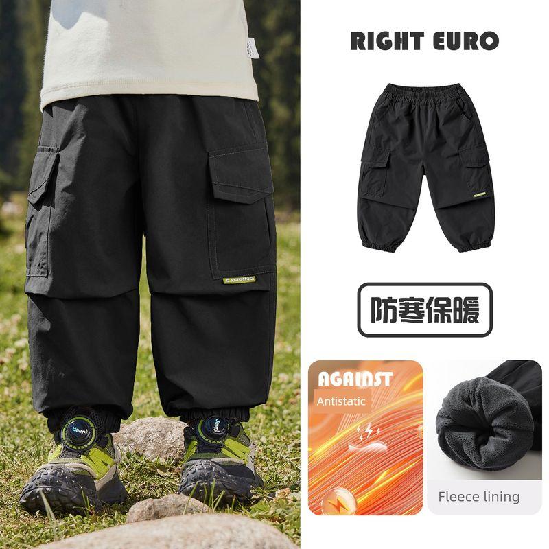 Right European Style Boys Fleece-Lined Cargo Pants 2025 Winter New Style Fleece Lining Winter Clothing Children s Clothing Baby Pants Yao Shi Hei 100cm