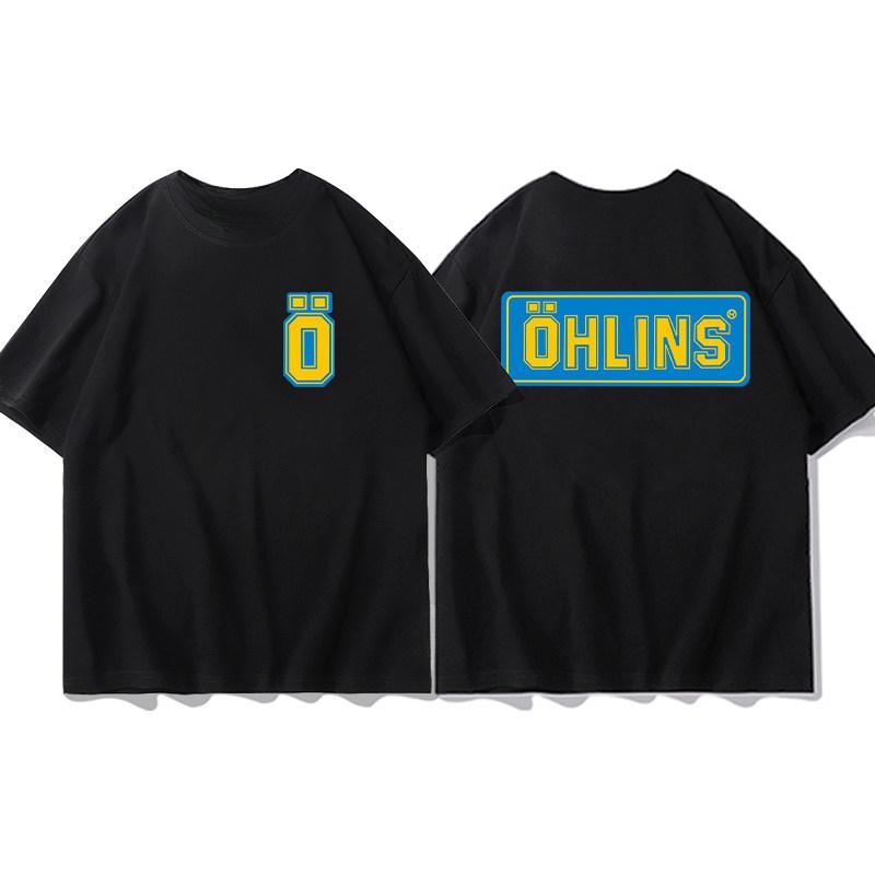 Top Summer Ohlins Black Tshirt Collection Motorcycle Shock Absorber Print Short Sleeve Tshirt Racing Fan Clothes