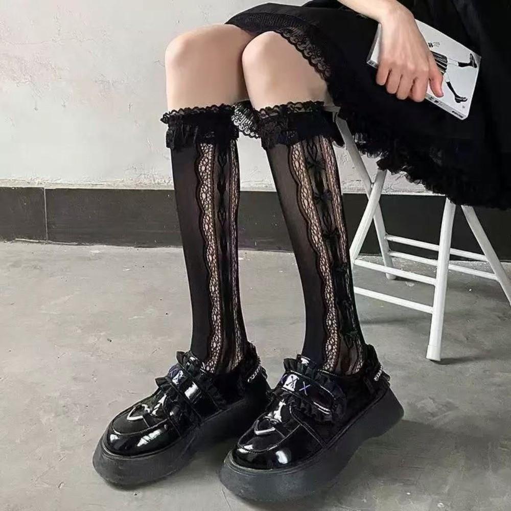 Fashion Hollow Lace Lace Calf Socks Breathable Sexy Fishnet Stockings High Elastic Thin Lolita Socks Daily Wear