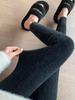 Women's Black High-Waist Slimming Mink Fleece Leggings for Spring & Summer