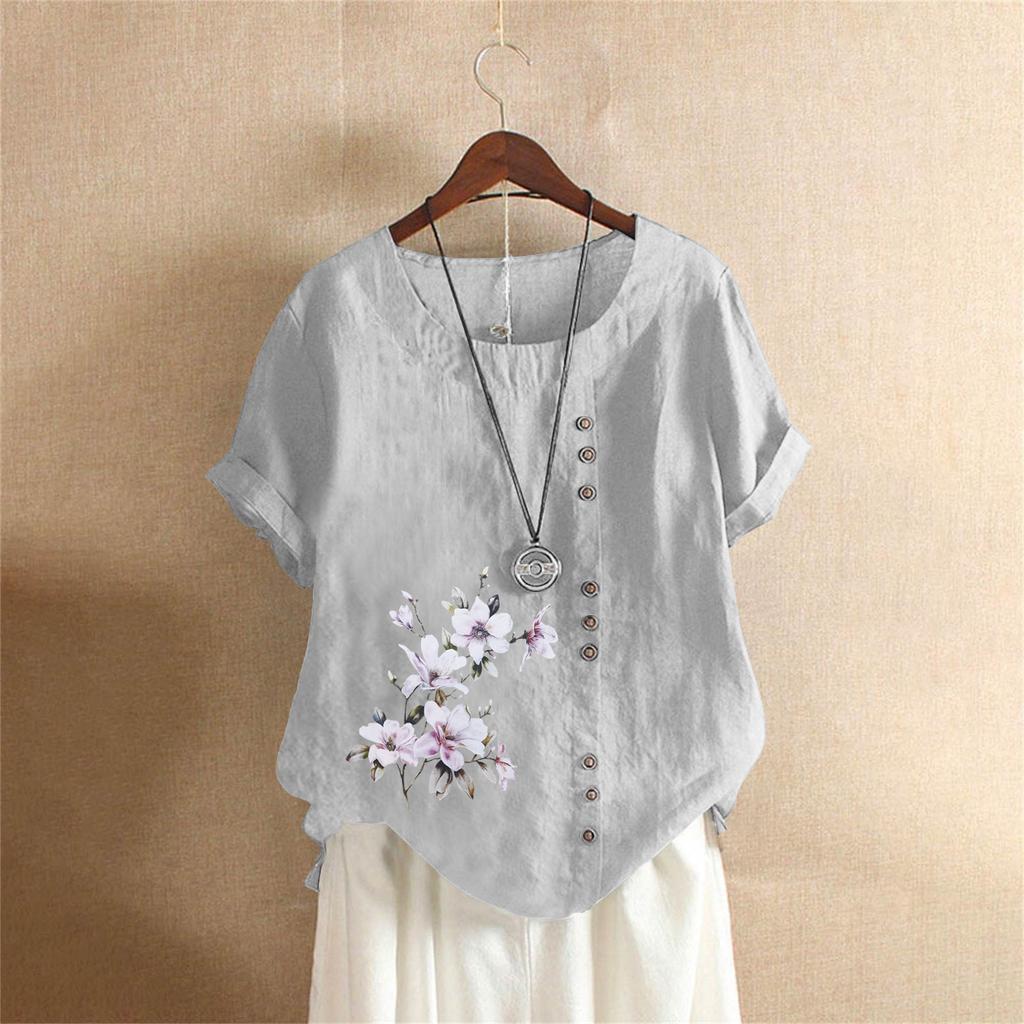 Bawełniana i lniana damska letnia codzienna luźna bawełniana i lniana koszulka z krótkim rękawem bawełniana i lniana damska plus size