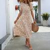Women's Fashionable Round Neck Short Sleeved Floral Print Holiday Casual Dress