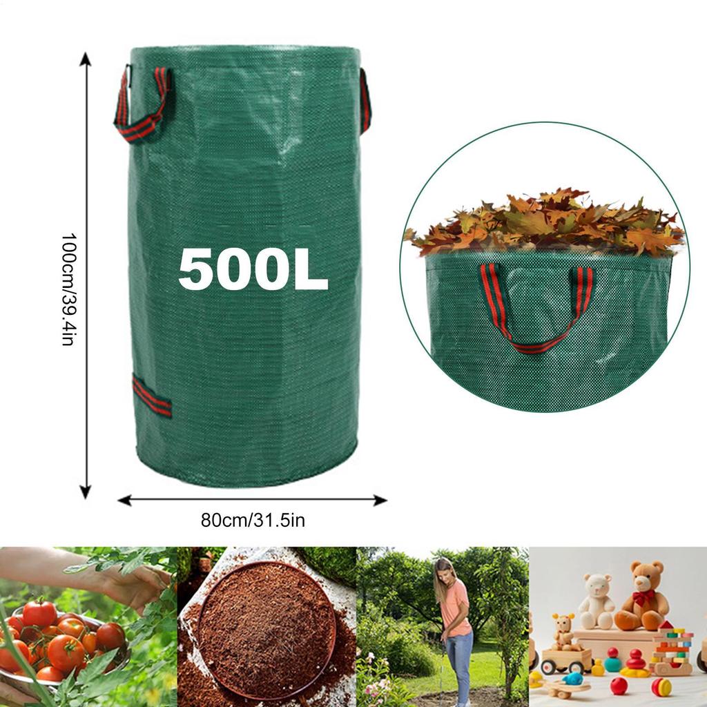 Yard Debris Bags With Reinforced Handles 500L/132gallon Reusable Garden Waste Bags Heavy-Duty Grass Containers