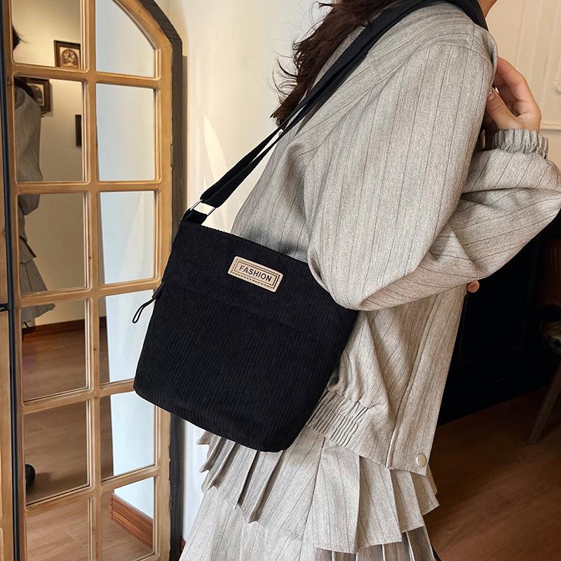 2025 New Trendy Women's Solid Color Corduroy Shoulder/Crossbody Bag - Small Square Design
