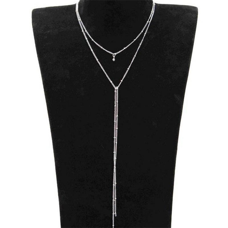 Vintage Gold Color Long Chain Drop Necklaces for Women Simple Metal Geometric Bead Tassel Choker Girls Party Aesthetics Jewelry