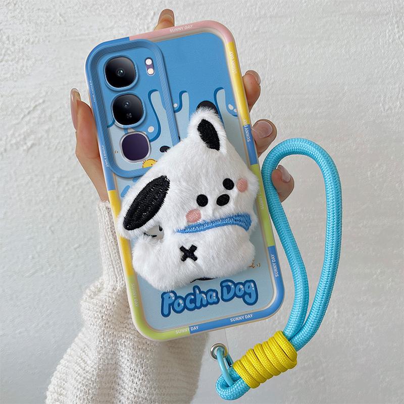 KEYSION Cute 3D Cartoon Plush Case for VIVO V40 Lite V40 SE 80W with Lanyard Soft Silicone Shockproof Phone Cover for VIVO Y19S Y200 5G
