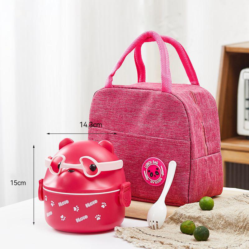 Stabelbar Bento-boks Bærbar Søt Tegneserie Barn Matboks Dobbeltlags Matbeholder Brillebjørn Termisk Bento-boks