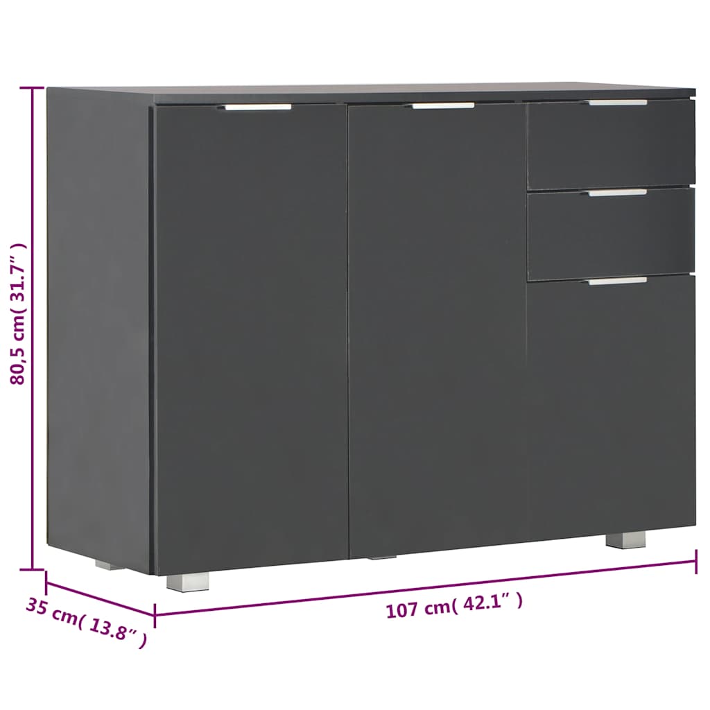 Sideboard High Gloss Black 107 x 35 x 80.5 cm