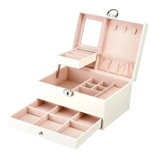 Fashion Leather Jewelry Box Case Jewelry Package Storage Large Space Jewelry Ring Necklace Bracelet