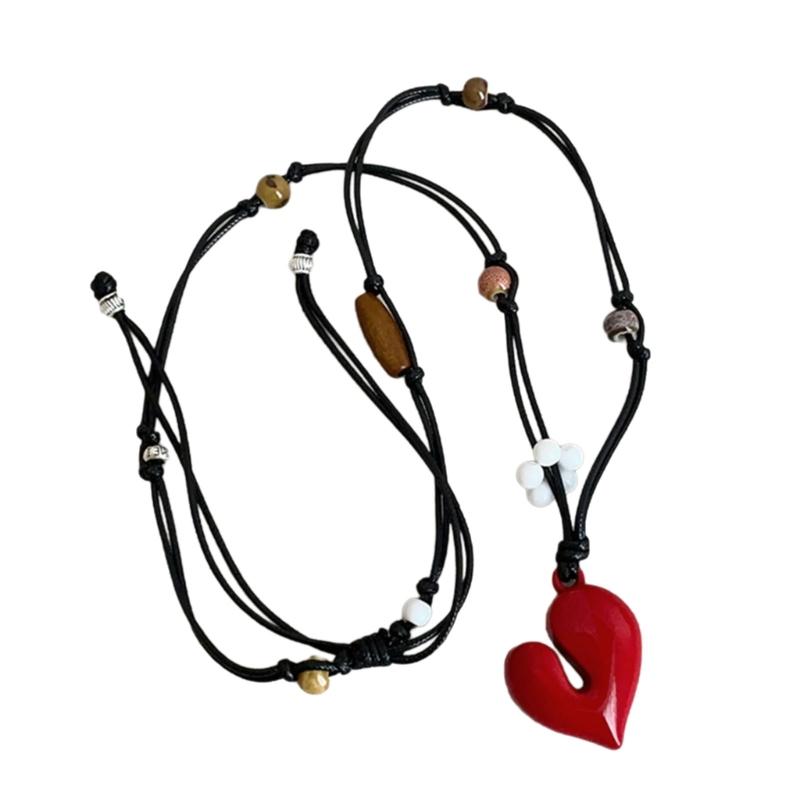 Irregular Love Heart Flower Beaded Pendant Necklace Adjustable Length Neckchain For Women Enamel Craft Jewelry