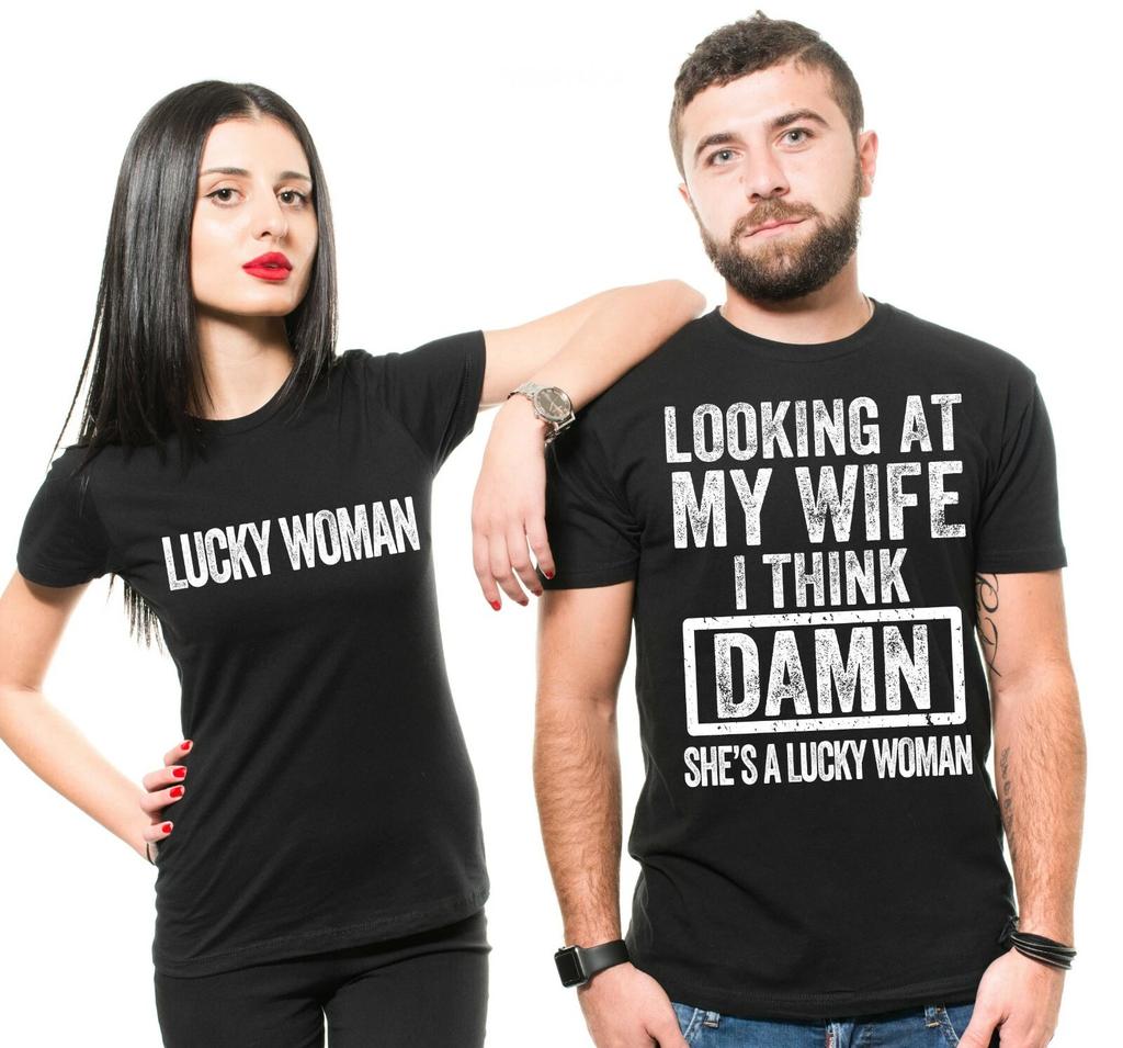 Couple Husband Wife Funny T-Shirts Lucky Woman Funny Shirts
