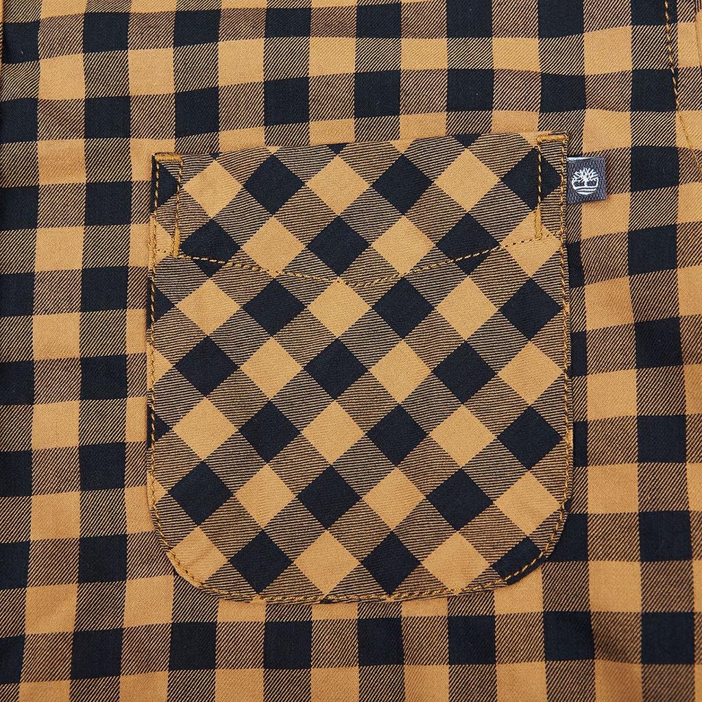 Timberland Plaid Logo Print Outdoor Sports Loose Breathable Polo Long Sleeve Shirt Men shirts Yellow A29N8-P50