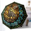 Dinosaur Glass Art Pattern Umbrella, Portable and Foldable Design, 8 Ribs, a Casual Accessory for Halloween, Christmas, and Birthday Gifts.
