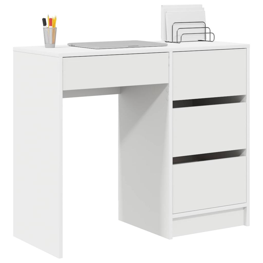 White Writing Desk with Storage 90 X 37.5 X 75 Cm Engineered Wood