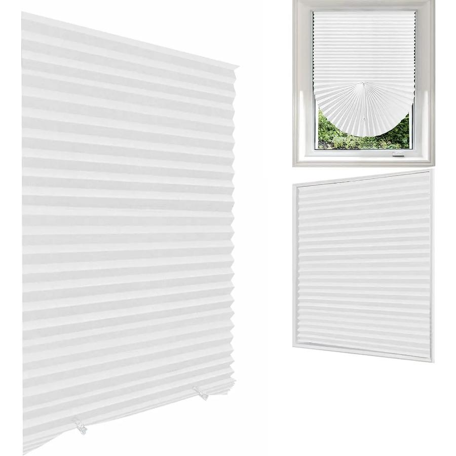 Blind for Window Self Adhesive Pleated Blinds Cordless No Drill Fabric Blinds Room Darkening Shades Blackout Shades for Bathroom