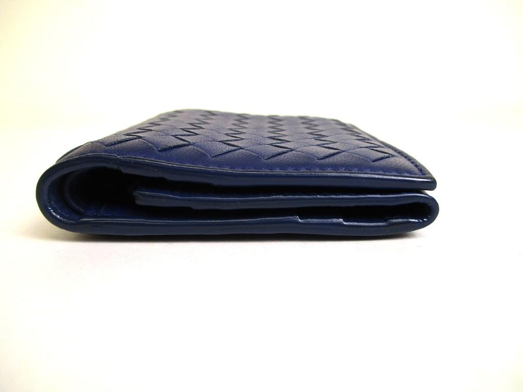 Authentic BOTTEGA VENETA Intrecciato Blue Leather Trifold Wallet Compact Wallet #a976  Pre-owned