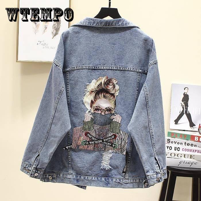 

Короткие джинсовые куртки, пальто, осенне-зимнее женское модное джинсовое пальто с длинными рукавами и принтом, ковбойское пальто, пальто