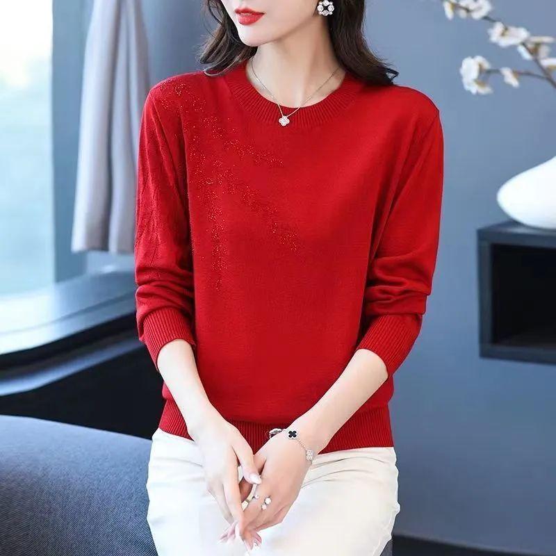 Middle Aged and Elderly Mothers' Women's Knitted Sweater Loose Slimming Round Neck Sweater Base Sweater
