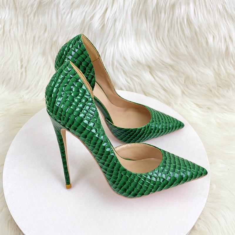 Women Green Dark Checkered High Heels Party Shoes Dresses Fashionable Versatile Comfortable Footwear