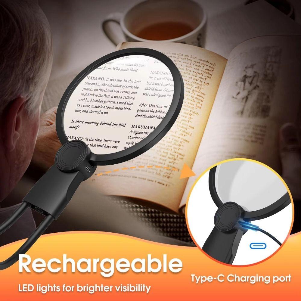 3 Färg LED-lampor Förstoringsglas Handhållet Halsbärande Hängande Hals Förstoringsglas Akryl LED Handsfree Förstoringsglas