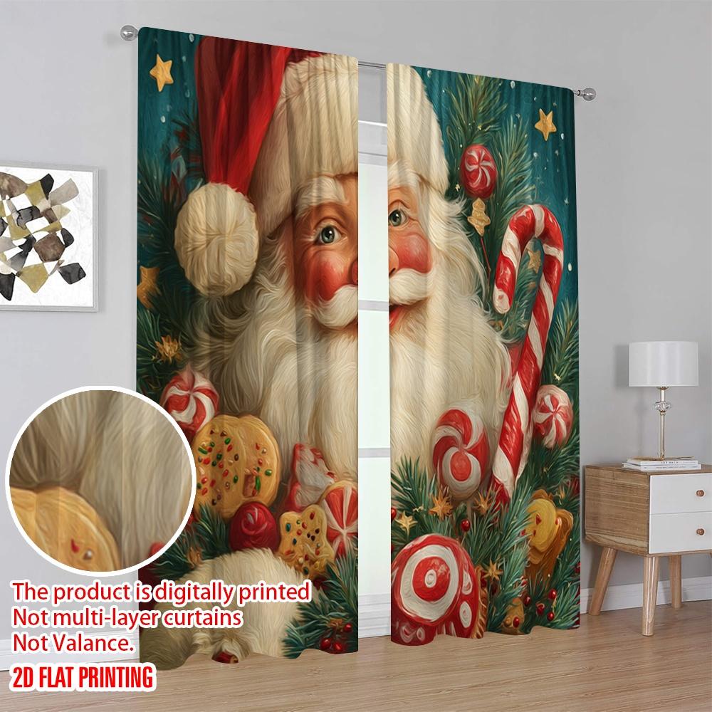2pcs,2D Plane Printing Contemporary Curtains Vibrant Santa Claus Versatile Polyester Fabric (without Rod) Room Decor Ldeal for