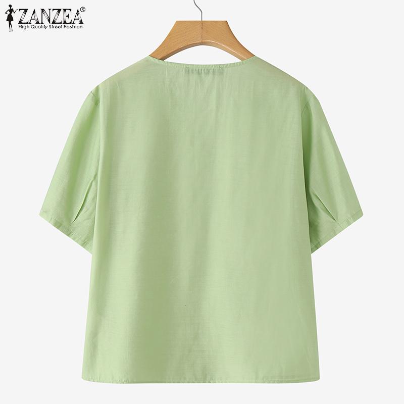 ZANZEA Women Loose Casual Round Neck Solid Color Half Sleeve Blouse