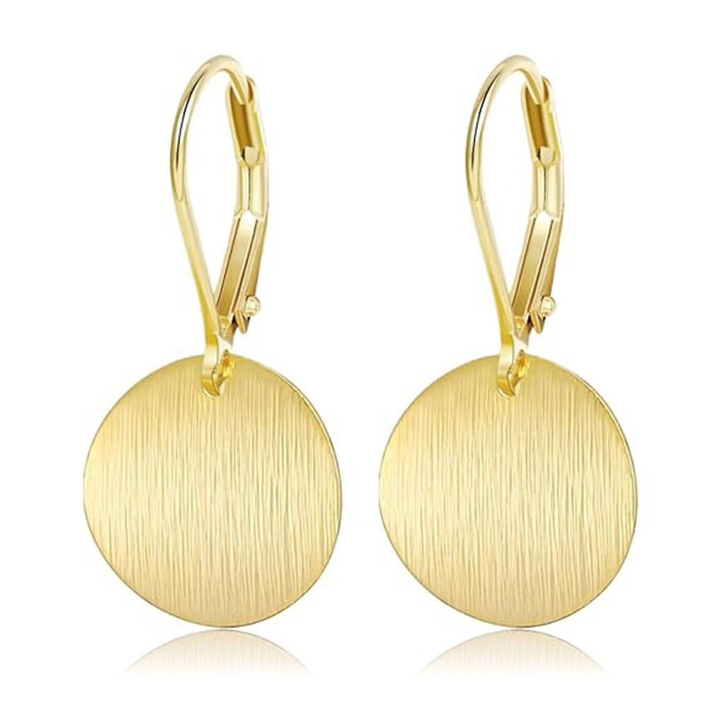 Round Geometric Drop Earrings Gold/Silver Tone Circle Disc Coin Flat Brushed Drop Earring for Fashionable Women