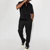 Yousheng 2Pcs/Set Men Outfit Lapel Short Sleeve Single Breasted Shirt Elastic Waist Long Pants Set Solid Color Loose Fit Casual Outfit