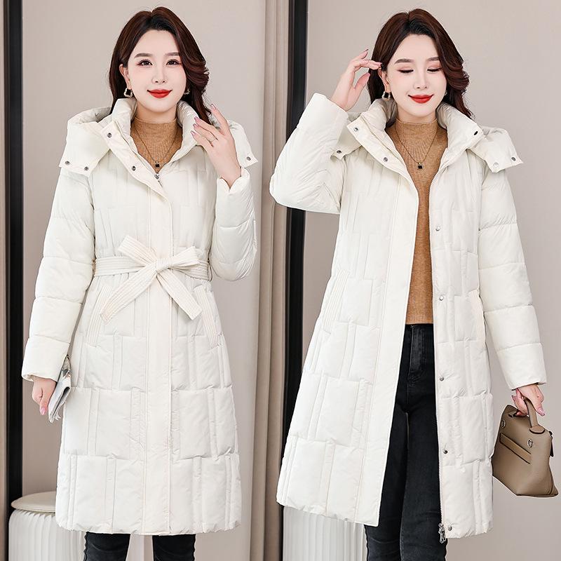 Women's Korean Style Waist-Hugging Cotton Coat with Detachable Hood - Mid-Length, Loose, Slimming, Cold-Proof Winter Outerwear