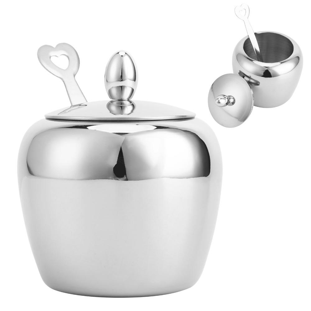 304 Stainless Steel Sugar Bowl Apple Shape Design Condiment Container Salt Box  Bar Cafe Hotel