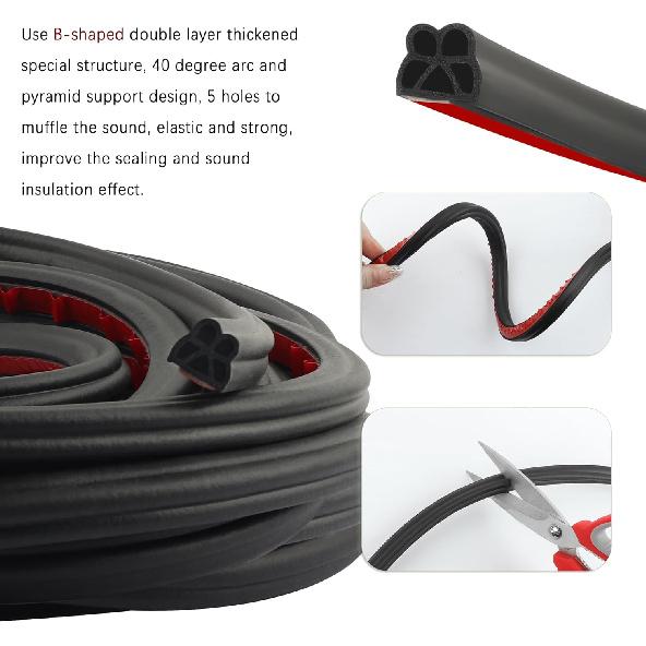 32.8Ft Car Door Weather Stripping, B-Shape Double Layer Rubber Seal Strip, Soundproof & Self Adhesive Automotive Weather Stripping, Car Accessories