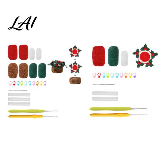 Festive Christmas Home Decor Crochet Cup Coasters with Mini Basket Handmade Holly Plants Starter Kit Hooks Berries Mat Set for Drinks Tabletop