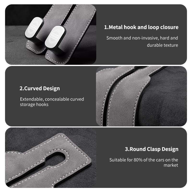 For Volvo 2 in 1 Car Headrest Hook Suede Rear Seat Hanging Dual Hook XC60 XC90 S60 S80 V60 C70 S40 C30 V90 V60 C40 XC40 V70