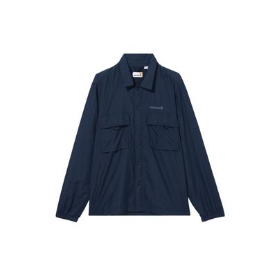 Chemise Homme Manches Longues Décontractée Ample Respirante Couleur Unie Poches Avant Raccordée Résistante à l'Eau Bleu Saphir Foncé A2NFJ-433