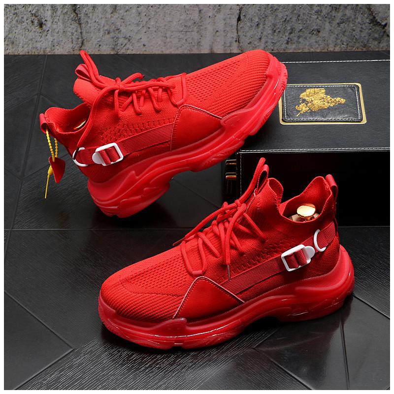 Autumn Men Sneakers Casual Fashion Breathable Increased Internal Platform Shoes Elastic Force Knit Street Trend Cool Board Shoes