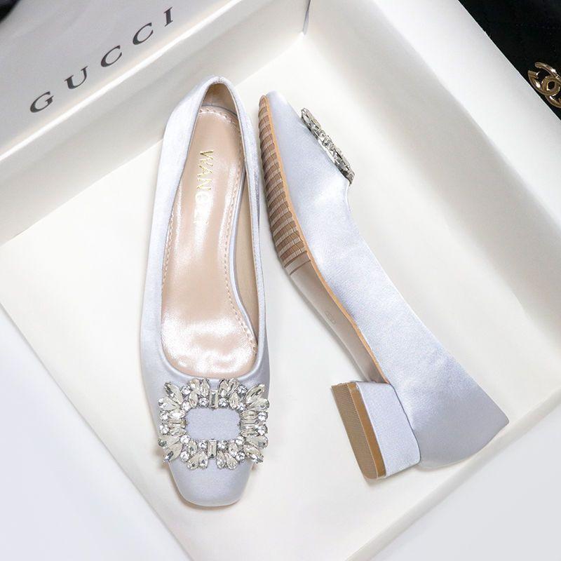 Fashion Flats Women Shoes Spring Autumn Rhinestone Square Buckle Square Toe Elegant Flat Shoes Wedding Shoes Loafers Plue Size 41 42 43