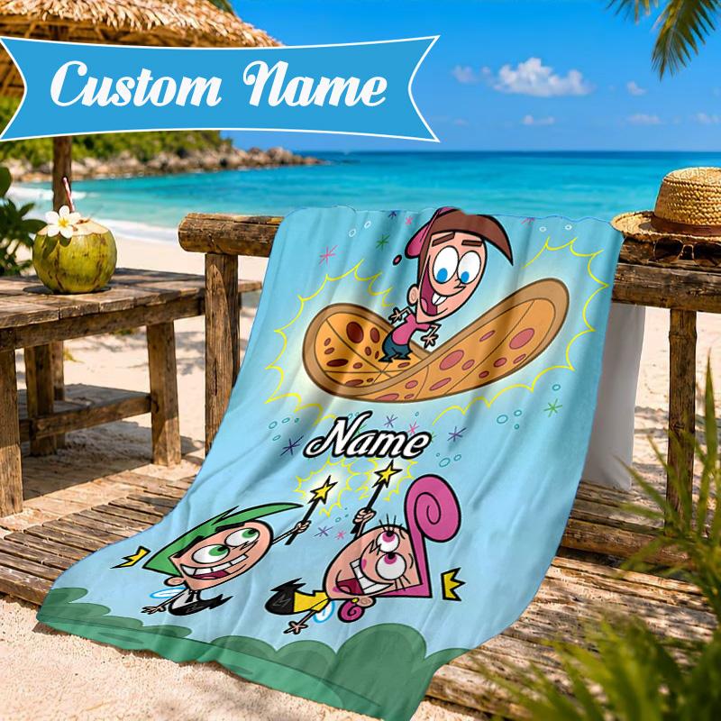 Custom Name Friendship Adventure OddParents Beach Towel Microfiber Beach Towel, Lightweight and Quick-Dry, for Summer Travel, Swimming Pool Gift