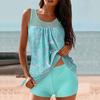 2-teiliges/Set Damen Sommer Tankini Set O-Ausschnitt Ärmellos Gepolstert Druck Tops Einfarbig Mittelhoch