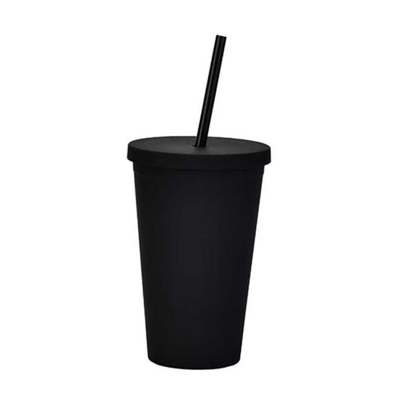 

Candy Color Double-Layer Plastic Straw Cup 16Oz Drinking Cup Simple Plastic Matte Cup 450ml