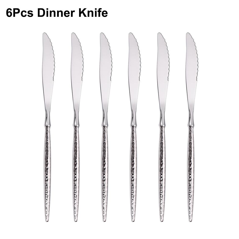 6/16/20/24Pcs Sliver Stainless Steel 304 Cutlery Set Sliver Tableware Western Hammer Pattern Handle Dinner Set Knife Fork Spoon
